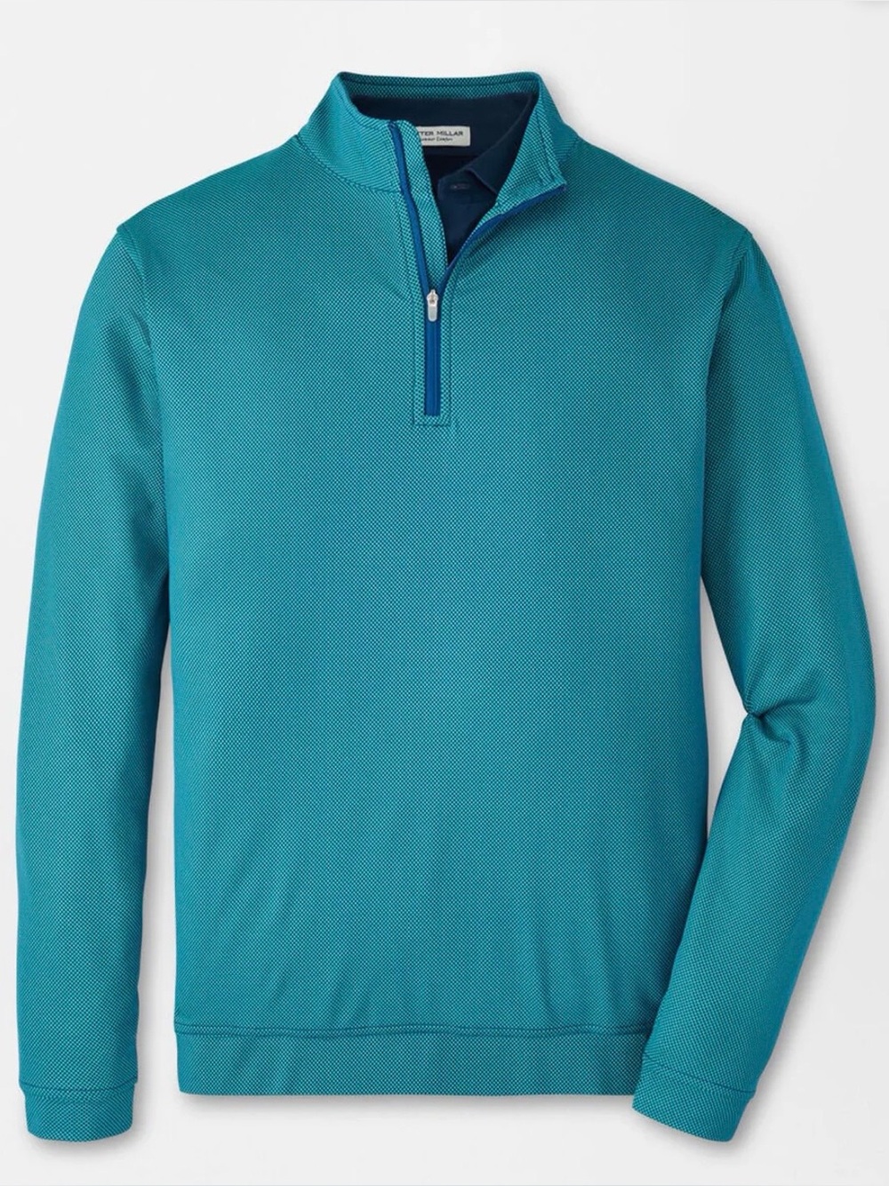 NWT PETER MILLAR PERTH BIRDSEYE PERFORMANCE QUARTER-ZIP SPORT NAVY (Large)